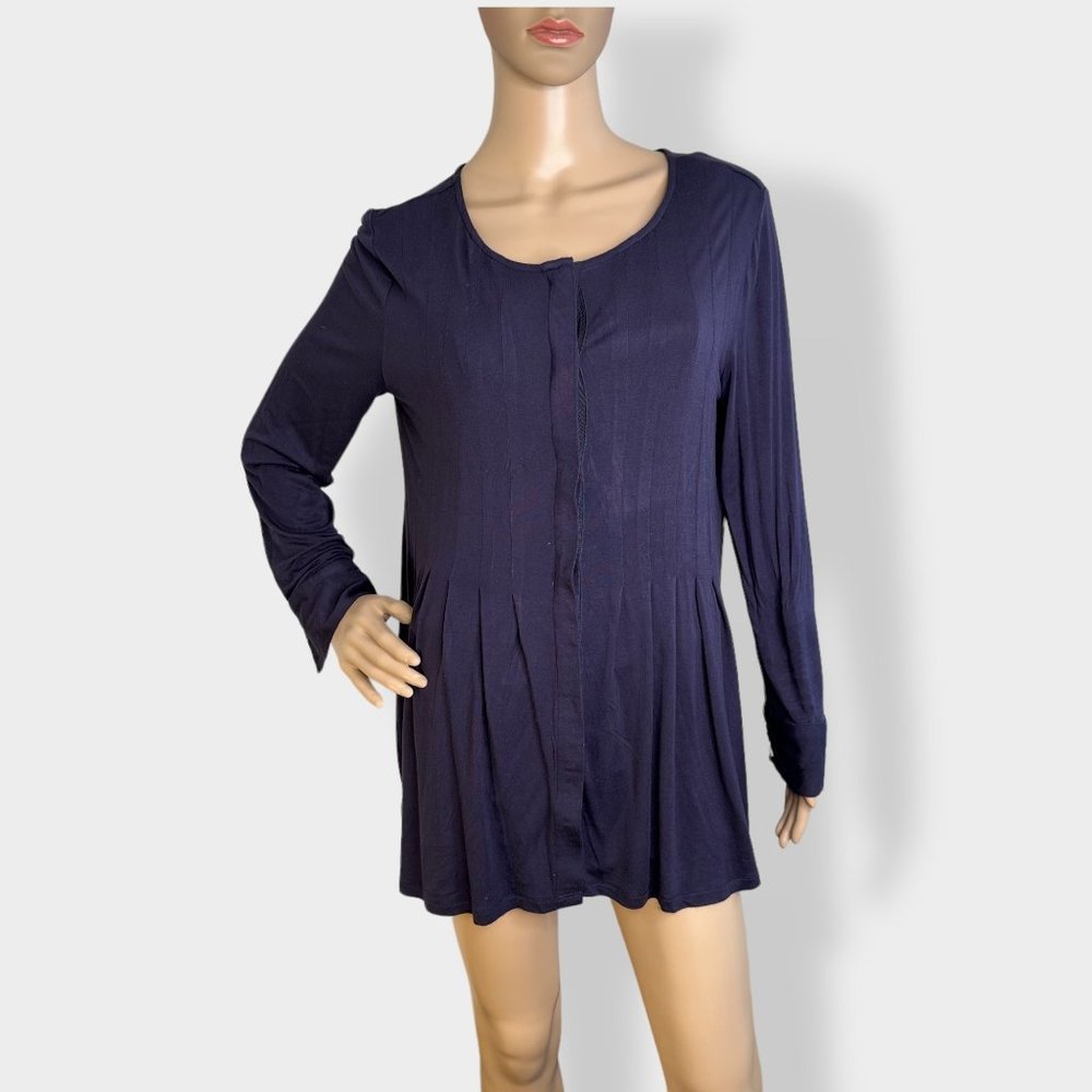 Soft Surroundings Petra Navy Button Front Blouse